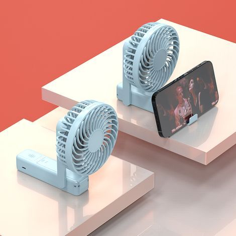 Tragbarer, faltbarer USB-Ventilator (Blau) – Kleiner, leiser Handventilator mit wiederaufladbarem Akku (4 Stunden Akkulaufzeit), ideal für... (1/5)