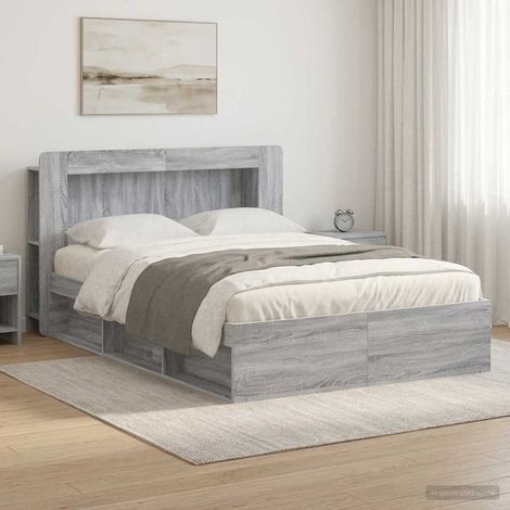 vidaXL Bed Frame with Storage Grey Sonoma 160 x 200 cm Engineered Wood (1/5)
