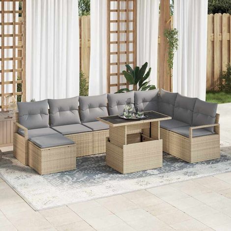 Conjunto de sofá de jardín con cojín 9 pcs beige y gris claro vidaXL (1/5)