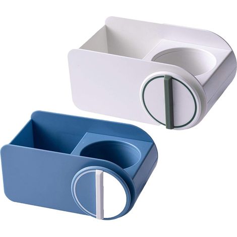 2 sacs de rangement muraux pour sèche-cheveux (bleu et blanc)