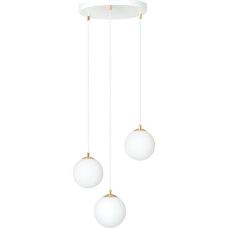 Sospensione Contemporanea Nuada 3 Luci In Acciaio Bianco Sfera Vetro Bianco (1/5)