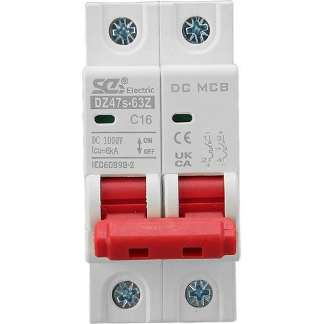 Disjoncteur miniature bipolaire CC, pouvoir de coupure de 6000 A, protection contre les surcharges, mini-disjoncteur CC 1000 V