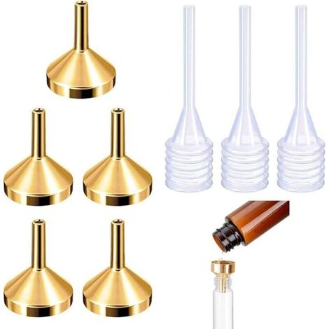 Lot de 5 petits entonnoirs en métal avec 3 mini pipette,Pour le remplissage et le remplissage de liquides pour petits échantillons de parfum,Émulsion cosmétique (1/5)