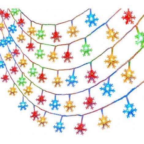 Guirlande Lumineuse LED Noël Flocons Multicolores, 5 m 50 LED, Boîtier à Piles Étanche, 8 Modes avec Télécommande (1/5)
