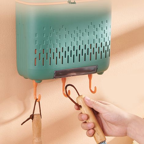 Nouveau porte-baguettes mural avec couvercle, anti-poussière et égouttoir, boîte à baguettes de cuisine en plastique, étagère de rangement pour la vaisselle, en verre vert. (1/5)