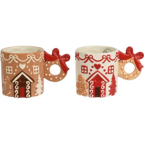 Tazza casetta natalizia in dolomite 14 x 9 x 9 cm colori modello assortito Peraga Christmas