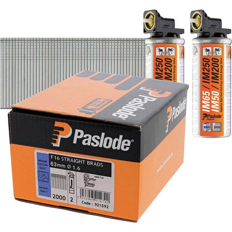 Paslode 63mm IM65 Galvanised Straight Brads 2000 2 x Fuel Cells