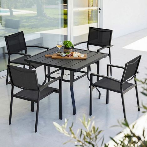 5-teiliges Gartenmöbel set, 1 Gartentisch mit 4 stapelbare Stühle