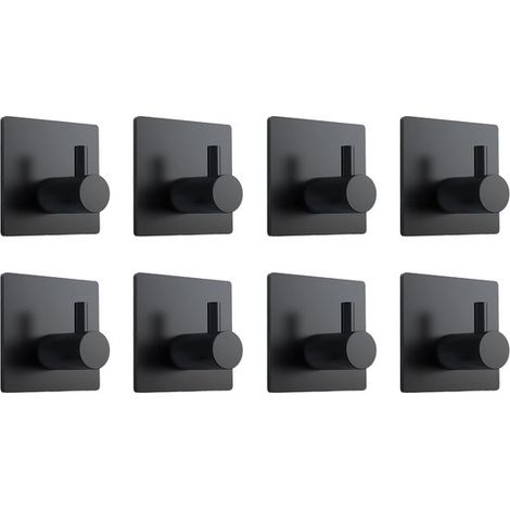 8 ganchos para toallas de acero inoxidable,ganchos de pared autoadhesivos que no requieren perforación,salas de estar y oficinas (negro) (1/5)
