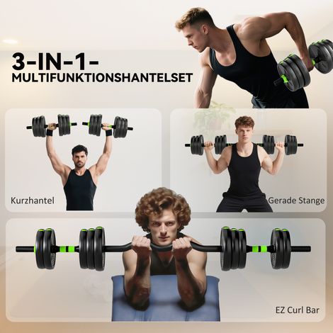 Set d'haltères réglables 20 kg, poids pour musculation, haltères courtes et longue, kit de fitness à domicile (1/5)