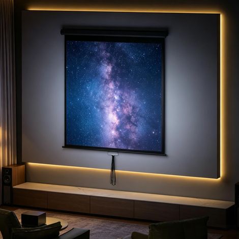 Écran de projection 85 pouces, format 1:1, écran home cinéma 4K HD, zone d'affichage de 146 cm (L) x 146 cm (H), pour vidéoprojecteur, pour regarder la télévision dans un home cinéma. (1/5)