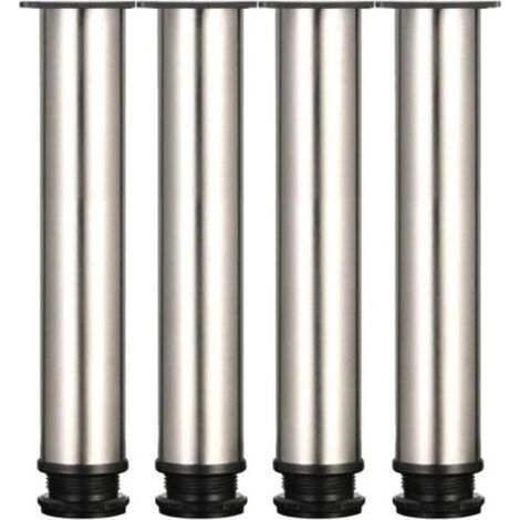 4 verstellbare Füße - Höhe 250 mm, dicke Möbelfüße, Höhenverstellung 0-15 mm, Tischfüße, Möbelfüße, gebürsteter Edelstahl - inklusive Edelstahlschrauben