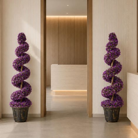 120cm Artificial Pair of Purple Spiral Topiary Trees with Planters (1/5)