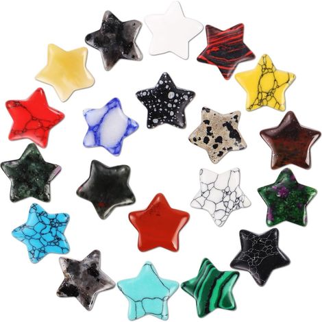 20 piedras preciosas en forma de estrella para niños, piedras preciosas curativas naturales, piedras de la suerte de cristal en forma de estrella, piedras de chakras coloridas, piedras curativas, pied (1/5)