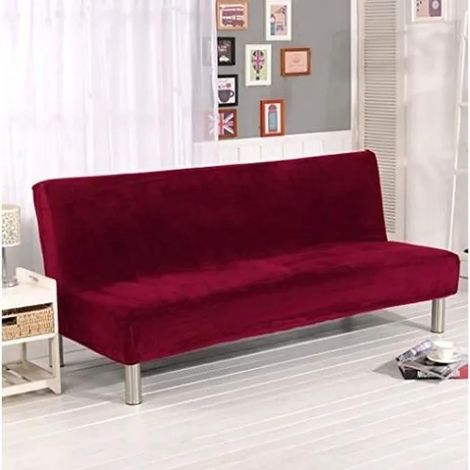 Housse de Canapé-lit Elastique sans Accoudoirs Housse de Clic Clac Couverture de Couleur Solide Rouge Vin (1/4)