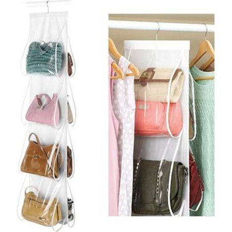 Boîte de rangement blanche pour sac à main, 10 poches, boîte de rangement transparente pour sac à main, boîte de rangement suspendue transparente pour sac à main
