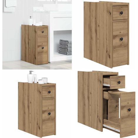 Mobile da Bagno Stretto con Ruote Rovere Artigianale Truciolato - Mobile da bagno - Armadio da bagno