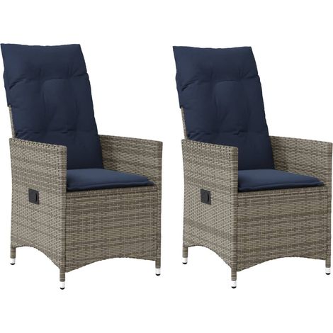 Gartenstühle Verstellbar 2 Stk. mit Kissen Grau Poly Rattan