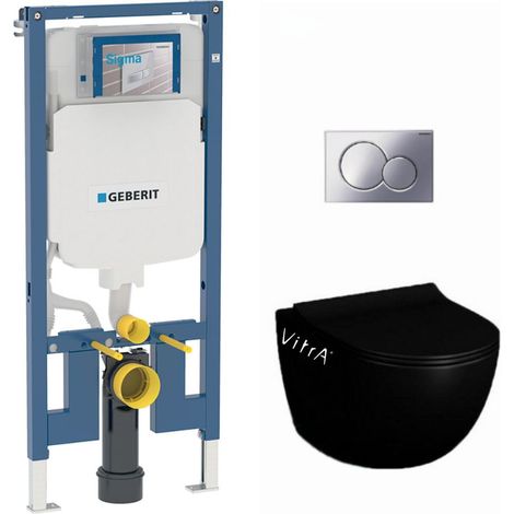 Pack WC Bati-support Geberit extra-plat UP720 + WC Vitra Sento sans bride noir mat + Fixations cachees + Abattant softclose + Pl (1/5)