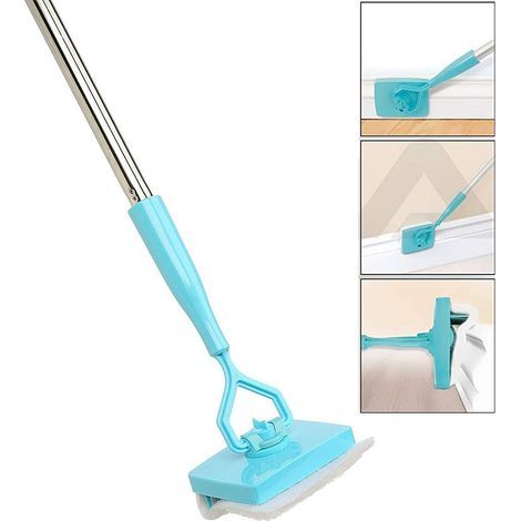 Balai Rétractable - Tête Pivotante 360° - Pour Plinthes et Recoins - Manche Pliable - Usage Humide ou Sec - 1 Pièce (1/4)