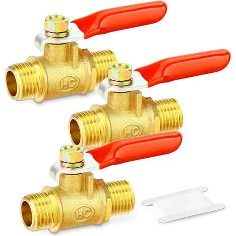 3PCS 1/4 Inch Laiton Mini Ball Valve Shut Off Switch, 1/4 Inch MBSP Thread Pipe Fitting