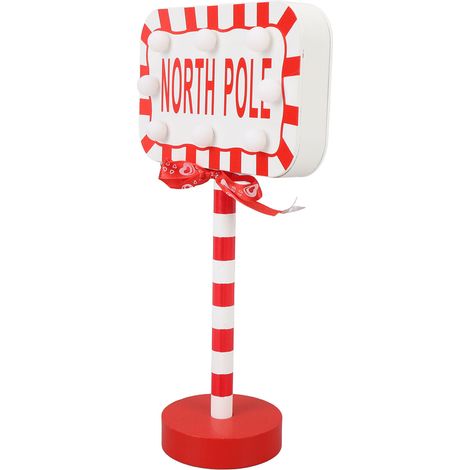 Lampe Réverbère LED Noël en Bois Panneau Pôle Nord à Piles Veilleuse de Table pour Déco Maison Bureau Fête (1/5)