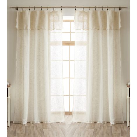 Lot de 2 voilages ajustables + 8 anneaux pince 140 x 270 cm effet maille "Freya" Le fil d'Ariane - Freya Sable - (1/5)