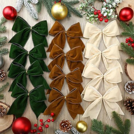 nœuds en velours pour Noël cadeaux style champêtre de décorations vintage ruban 15 cm Lot de 12 (1/5)