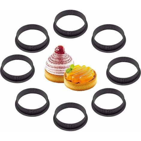 Cercles et cadres à pâtisserie,Décoration pour croûte avec anneau circulaire en mousse de forme ronde avec découpe perforée,,8pcs (1/5)