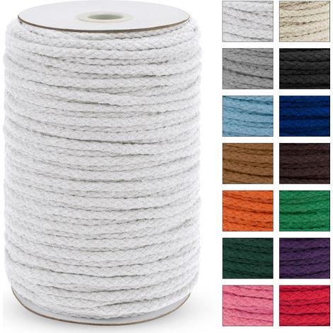 Cordon en coton tressé épais pour macramé - 5 mm x 90 m - 8 brins - Pour suspension de plantes, suspension murale, attrape-rêves, jardin, projets de bricolage (1/5)