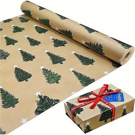 Rouleaux De Papier D'Emballage De Noël 43 cm X 10Mètres Sapin de Noël vert (1/5)