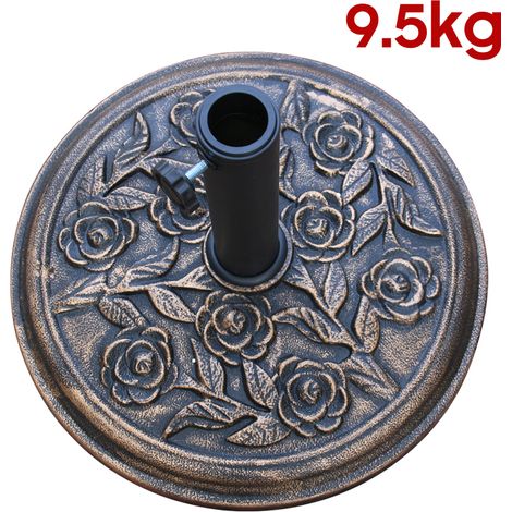 Greenbay 9.5kg Cement Concrete Round Parasol Base Umbrella Stand Weights Garden Outdoor Accessories Rose Pattern Cast Iron Effect (1/4)