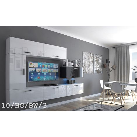 Ensemble meuble TV CONCEPT 10-10-HG-BW-3 blanc-noir brillant 249 cm