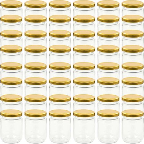 Pots à confiture bocaux de conservation en verre avec couvercle doré 230 ml lot de 48 (1/5)