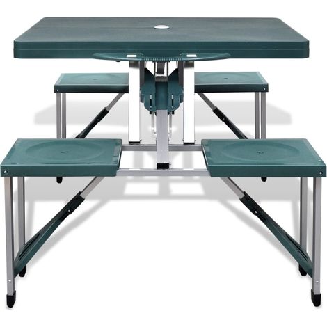 INLIFE Table de pique-nique verte pliante à 4 sièges légère en aluminium