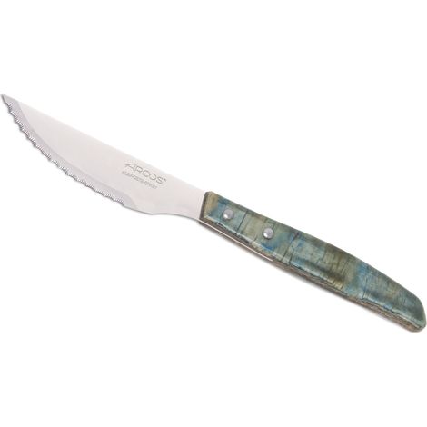 ArcosArcos 241300 Coltello da bistecca in acciaio inox Nitrum e manico in legno di pioppo compresso tinto blu con lama da 110 mm