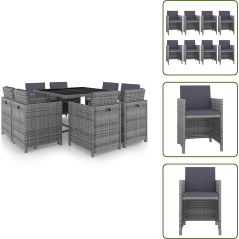 Mesa de jardín - vidaXL Set comedor de jardín 9 piezas y cojines ratán sintético gris - Sillas de jardín