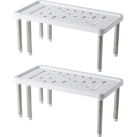 Set mit 2 ausziehbaren Regaleinsätzen für Küchenschränke, Küchenregale, unter der Spüle und auf der Arbeitsplatte: platzsparend, freistehend, stabil, rutschfest und stapelbar, bis zu 61 cm (1/5)