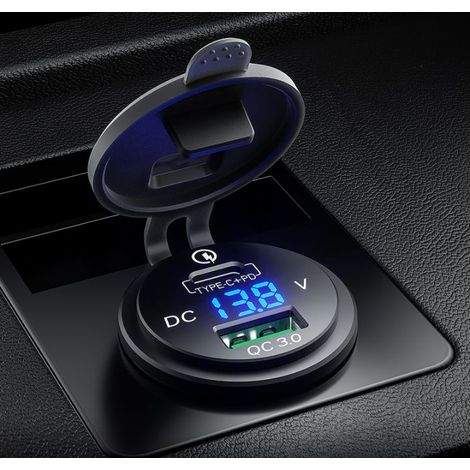 Chargeur pour outils électriques – Chargeur USB étanche 12 V/24 V QC3.0 64 W avec voltmètre LED pour voiture/bateau/camping-car (1/5)