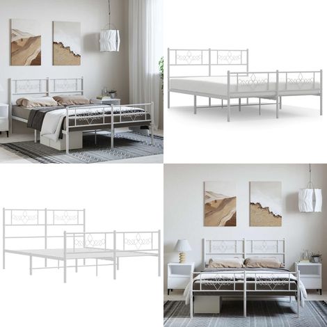 Cadre de lit métal sans matelas et pied de lit blanc 135x190 cm - Cadre De Lit - Lit Double - Lit Metal - Lit Blanc - Meuble Chambre - Home & Living (1/5)