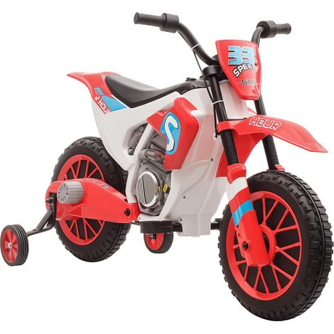 Moto électrique tout-terrain pour enfants de 3 à 5 ans, avec batterie rechargeable 12 V et stabilisateurs amovibles, 106,5 x 51,5 x 68 cm, rouge
