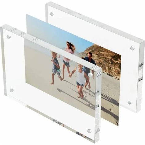 Cadre Photo Acrylique Transparent Cristal Double Face Autoportant pour Bureau (1/5)