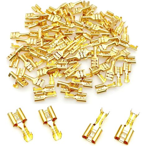 100 pièces 6.3mm bornes à sertir femelles connecteurs bornes à sertir à fil d'épissure rapide (1/5)