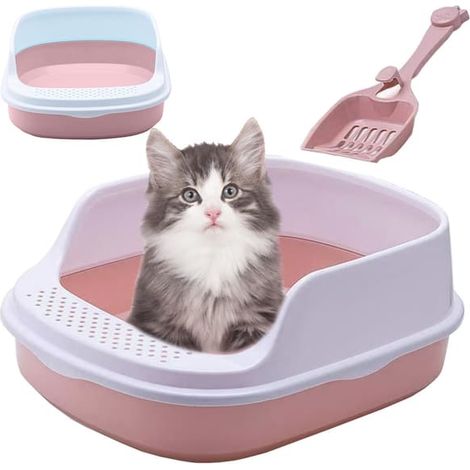 Bac à litière ouvert avec cadre Soldna pour litière pour chat + grande pelle - Rose (1/5)