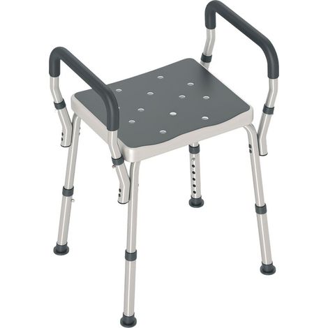 Chaise de douche pour seniors et personnes à mobilité réduite, avec accoudoirs, hauteur ajustable, patins antidérapants, gris. (1/5)