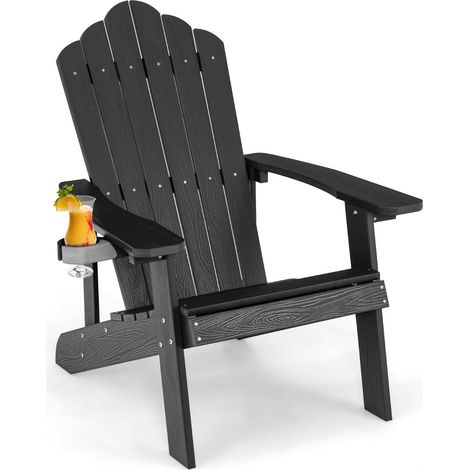 Chaise extérieure jardin 85 x 77 x 94 cm porte-gobelet ergonomique cosy en HIPS noir