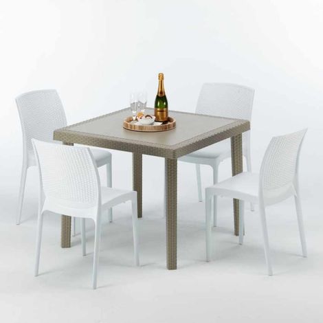 Mesa Cuadrada Beige 90x90 cm y 4 Sillas De Colores Elegance