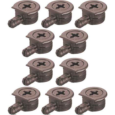 10x Boîtier d'assemblage ferrure d'angle avec goujon d'écartement en plastique de haute qualité Connecteur Verrouillage Panneau Aggloméré Meuble Excentrique, marron (1/4)