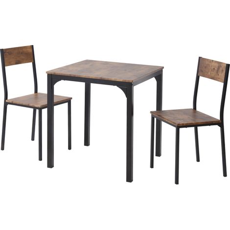 Ensemble table carrée 70x70 cm avec 2 chaises vintage marron pour balcon et salle à manger (1/5)