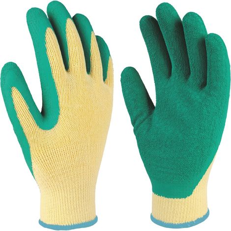 Guantes de poliéster y palma de látex (Talla 8) color amarillo y verde (1/5)